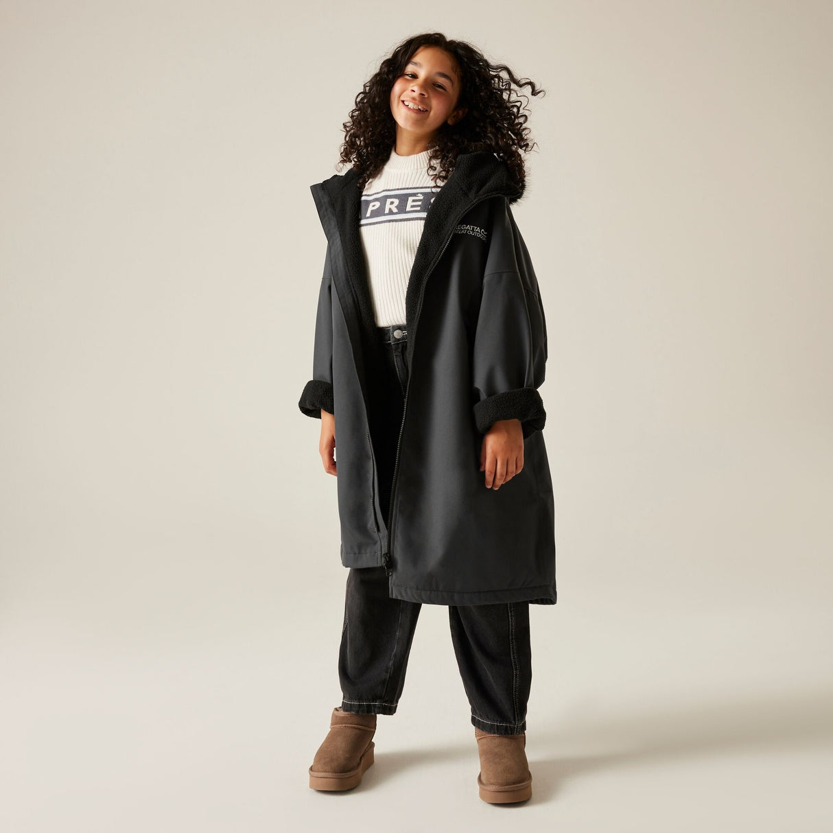 Regatta Kids Fur Trim Hooded Waterproof Pro Dry Changing Robe