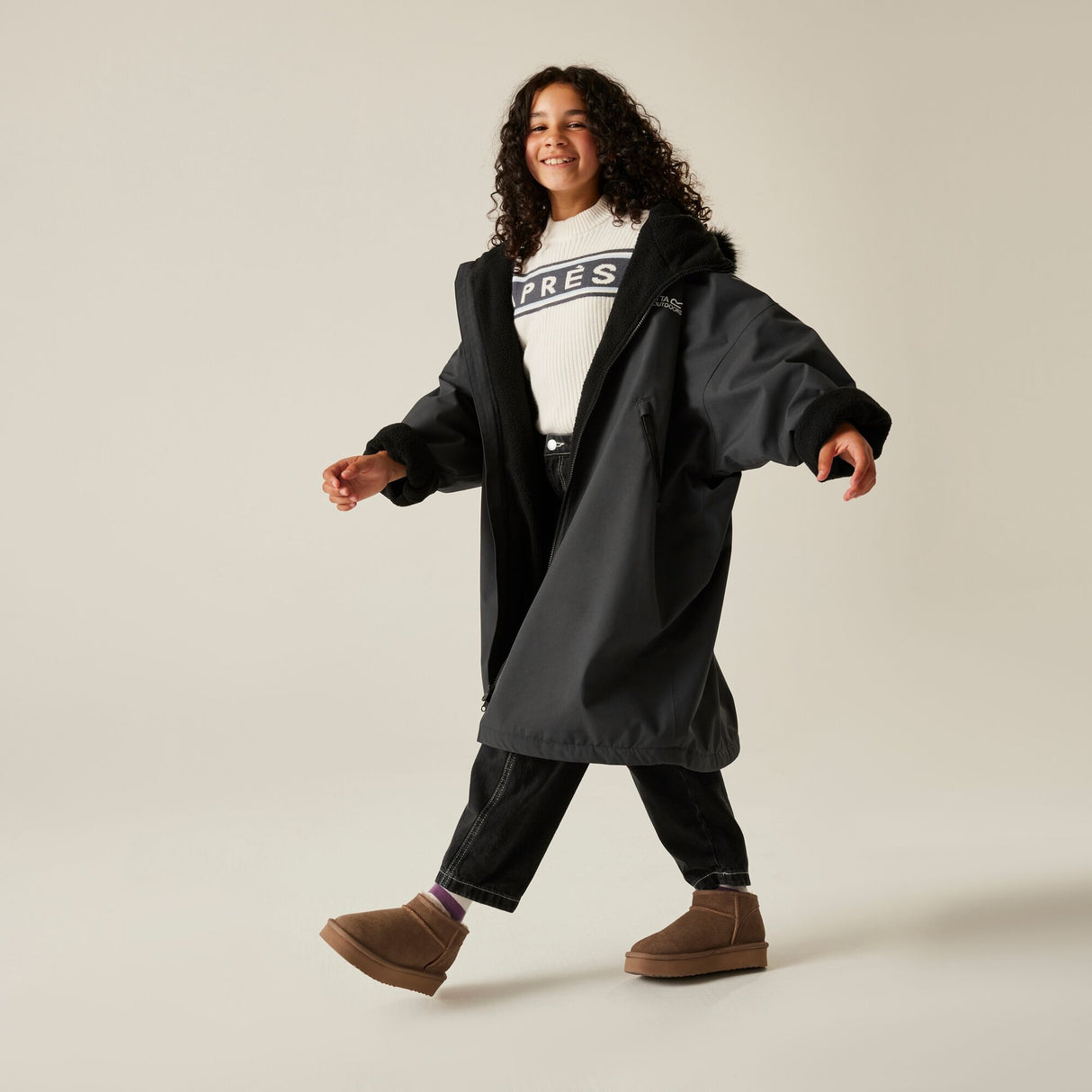 Regatta Kids Fur Trim Hooded Waterproof Pro Dry Changing Robe