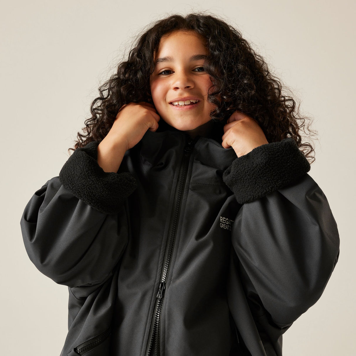 Regatta Kids Fur Trim Hooded Waterproof Pro Dry Changing Robe