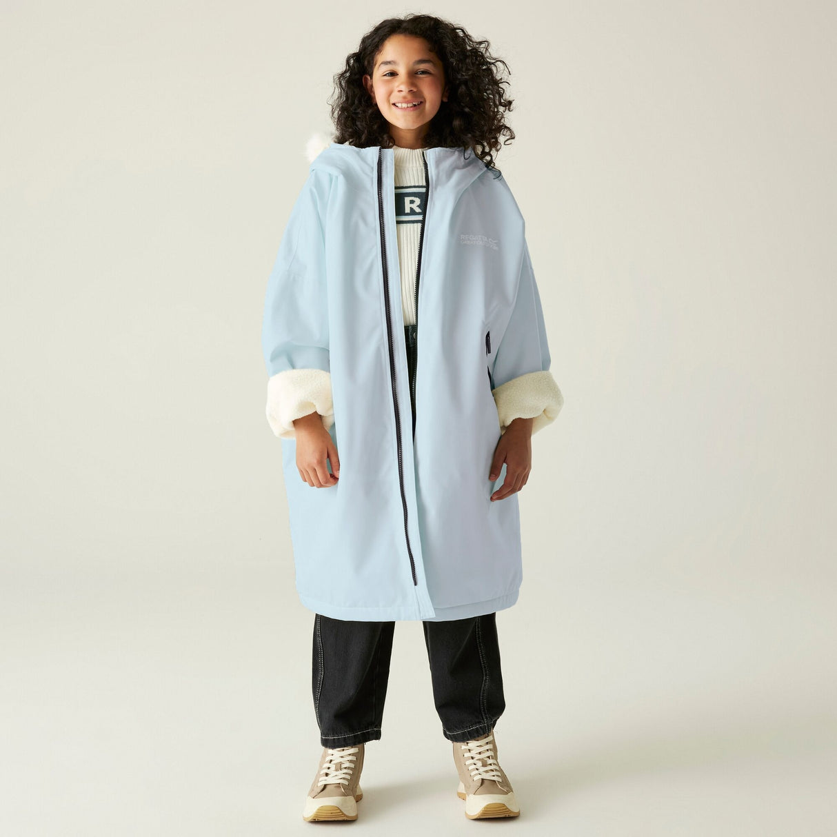 Regatta Kids Fur Trim Hooded Waterproof Pro Dry Changing Robe