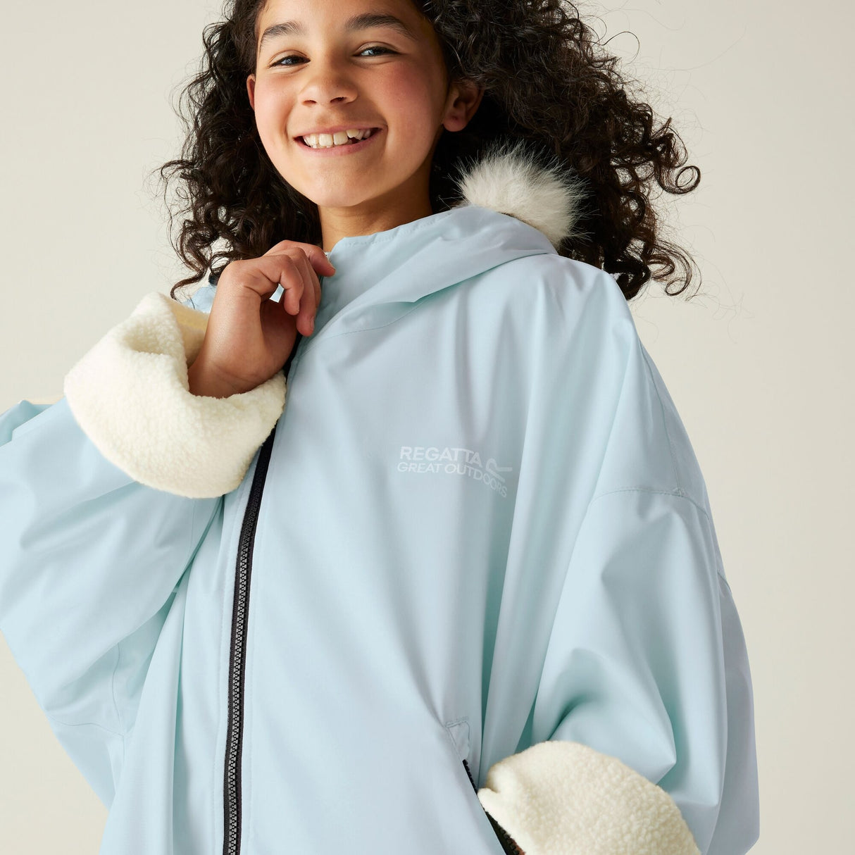Regatta Kids Fur Trim Hooded Waterproof Pro Dry Changing Robe